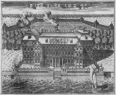 Ansicht des Menshikov-Palastes auf der Wassiljewski-Insel, 1717 von Alexei Fyodorovich Zubov